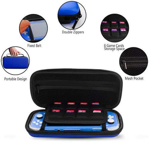 Vista 2 de GLDRAM Blue Carrying Case for Nintendo Switch Lite, Portable Travel Case with 8 Game Card Slots, 4 in 1 Accessories Kit with Clear Glitter TPU
