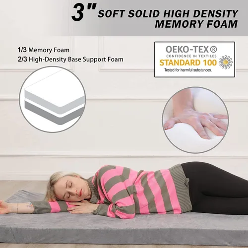 Vista 2 de Betterhood Colchón de espuma viscoelástica para campamento, colchoneta para dormir con funda impermeable y bolsa de transporte, colchón de cuna