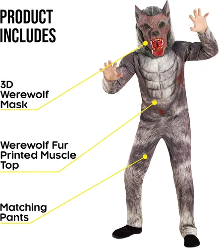 Vista 2 de Morph Disfraz de hombre lobo para niños, disfraz de hombre lobo, disfraz de lobo grande y malo, disfraz de Halloween para niños