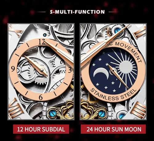 Vista 6 de OLEVS Relojes automáticos para hombre, esqueleto Tourbillon, cuerda automática, mecánica, correa de cuero auténtico, reloj de pulsera de lujo, sol
