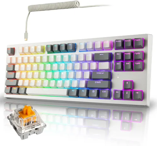 Vista 9 de TECWARE Phantom+ Elite Teclado mecánico RGB de 87 teclas para juegos 3 modos Bluetooth inalámbrico 5.0, 2.4 GHz y USB-C con cable 5 pines
