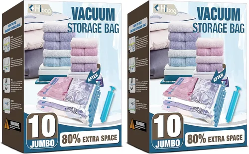 Vista 9 de Bolsas de almacenamiento al vacío, 10 bolsas pequeñas de ahorro de espacio con sello al vacío, bolsas de espacio, bolsas de sellador al vacío