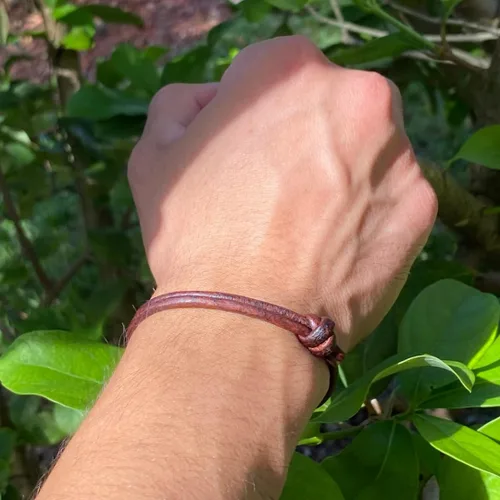 Vista 7 de 3 mm Men Genuine Leather Bracelet - Handmade Adjustable Cuff, Mens Minimalism Leather Wrap Wristband, Simple Accessories, Premium Leather, Women