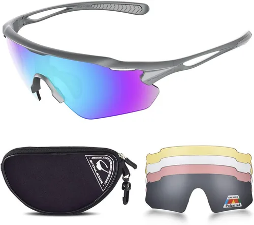 Vista 19 de Lentes de sol polarizados para ciclismo con 5 micas UV400, con armazón TR90.