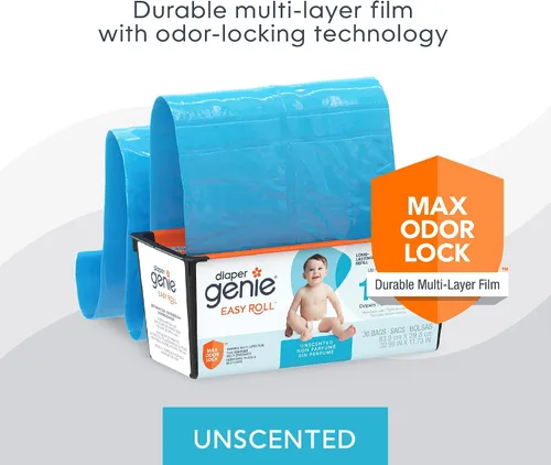 Vista 2 de Diaper Genie Recarga fácil de enrollar 30 bolsas por recambio Capacidad para hasta 1410 pañales para recién nacidos Control de olores Bolsas