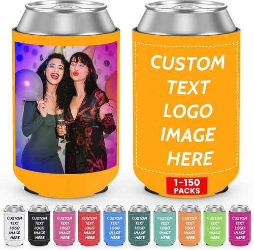 Vista 16 de Valyria Fundas enfriadoras de latas personalizadas, 1 unidad, plegable, aislante, soporte para bebidas con logotipo, imagen, texto para aniversario