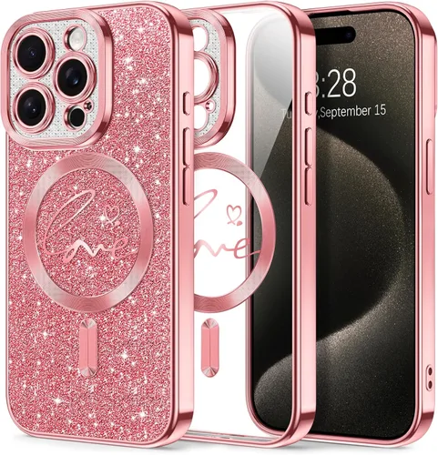 Vista 153 de Hython Funda para iPhone Air con purpurina, compatible con MagSafe Love Heart fundas magnéticas transparentes para teléfono para mujeres y niñas