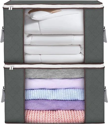 Vista 28 de Bolsas de almacenamiento grandes de 90 L, paquete de 4 contenedores de almacenamiento de ropa plegables, organizadores de armario, contenedores