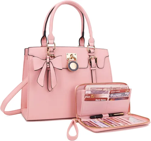 Vista 10 de Qiyuer - Bolsos y carteras para mujer, juego de damas con asa superior, bolso de hombro, bolso de trabajo con cartera de embrague a juego, 2 piezas