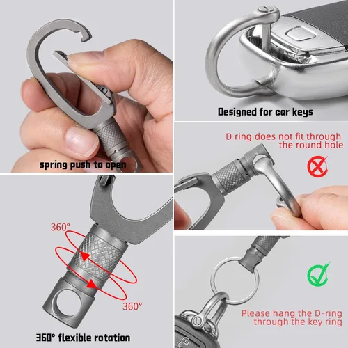 Vista 4 de TIMULTI Clip de llavero de titanio, Clip de llave EDC, llavero giratorio desmontable de liberación rápida, gancho de llavero, soporte para llavero