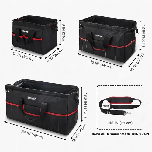 Vista 2 de HAUTMEC Juego de 3 Bolsas de Herramientas Grandes, Bolsas de Herramientas de Boca Ancha de Servicio Pesado con Tela 1680D Resistente a Desgarros
