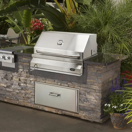 Vista 8 de Hygrill - Cabezal de parrilla de carbón para cocina al aire libre, parrilla integrada de acero inoxidable de 32 pulgadas con capucha aislada