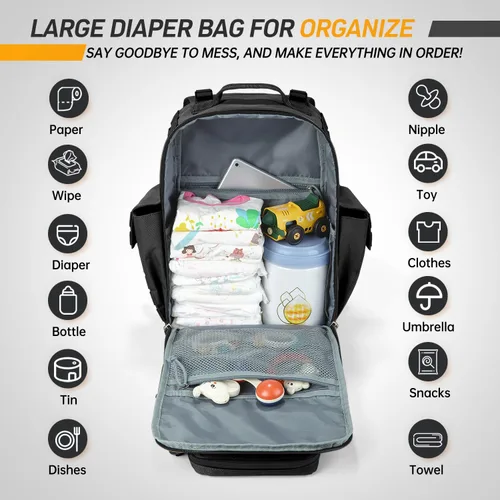 Vista 3 de SHARKMOUTH - Bolsa de pañales para papá para hombre, mochila militar para bebé con parches para senderismo, viajes, viajes de campamento, regalos
