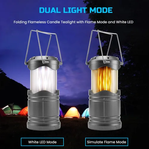 Vista 2 de Lichamp Paquete de 4 linternas LED para campamento, velas plegables sin llama, velas de té, luces de campamento portátiles a batería, kit de Gris
