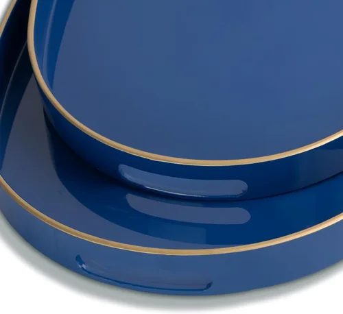 Vista 2 de MAONAME - Bandejas de servir azules con asas, bandeja decorativa ovalada para mesa de café, juego de bandejas anidadas de 2, bandeja de tocador