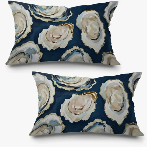 Vista 32 de Fundas de almohada costeras de langosta, fundas de almohada náuticas de langosta roja de Nueva Inglaterra con rayas azules y blancas para casa
