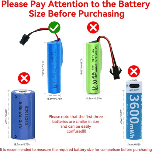 Vista 2 de Batería de iones de litio de 3.7 V de 1200 mAh – Paquete de 2 baterías recargables SM-2P enchufe con 2 cables de carga USB para coches de control