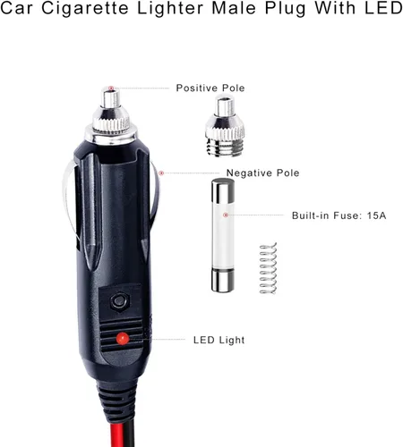 Vista 2 de Cable de extensión para encendedor de cigarrillos de 26 pies – 26 pies 12 V/24 V macho a enchufe hembra adaptador de enchufe 14AWG cable