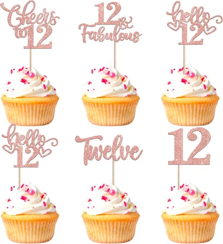 Vista 58 de 30 piezas de adornos para cupcakes de 12 cumpleaños feliz, brillantes doce, hola 12, felicitaciones a 12 años, adornos para cupcakes, 12