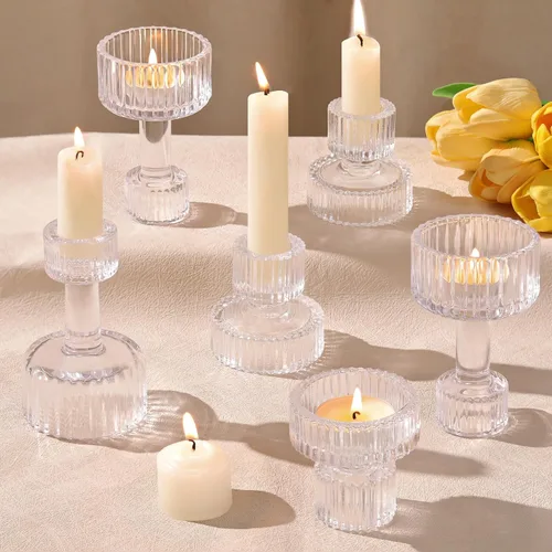 Vista 2 de Portavelas a granel, juego de 6 portavelas de combinación transparente, portavelas de cristal para bodas, centros de mesa, decoración del hogar