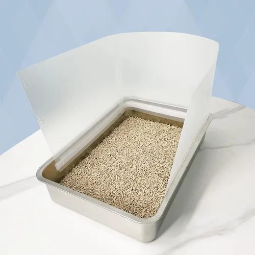 Vista 7 de Caja de arena conectable para gatos, escudos para orina de lado alto, fácil limpieza, protección antisalpicaduras, caja de arena no incluida