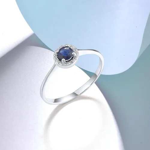 Vista 3 de Santuzza Anillo delicado de oro macizo de 10 quilates con piedras preciosas de diamante genuino para mujer