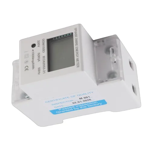 Vista 5 de Medidor de KWh de energía electrónica, 5-80A DDM15SD, monofásico, riel DIN de 1.378 in, retroiluminación LCD, sin botón de reinicio