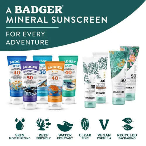Vista 5 de Badger Combo mineral de protección solar diaria y facial, SPF 30, protectores solares minerales orgánicos ligeros con óxido de zinc, lociones