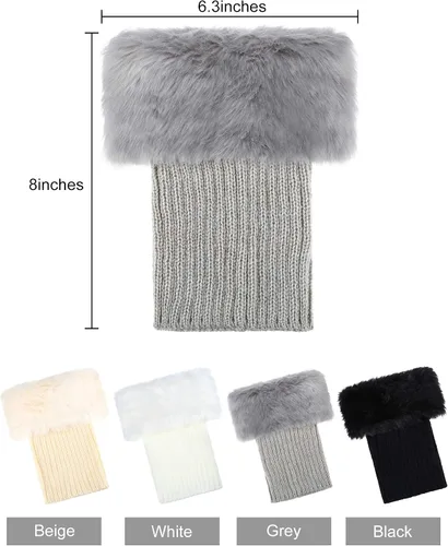 Vista 3 de 4 Pairs Women Faux Fur Trim Boot Cuff Winter Knitted Furry Top Cover Leg Warmers Girls Boot Socks