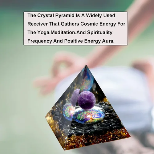 Vista 3 de Pirámide de orgón – Fuente de energía positiva para meditación, alivio del estrés, atracción de riqueza Pirámide de cristal Orgonita con cristales