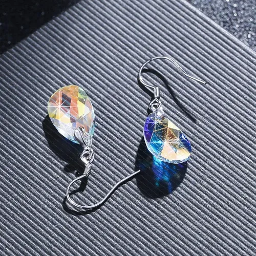 Vista 22 de Aretes colgantes de cristal austriaco con forma de lágrima para mujer, joyería hipoalergénica de plata de ley 925