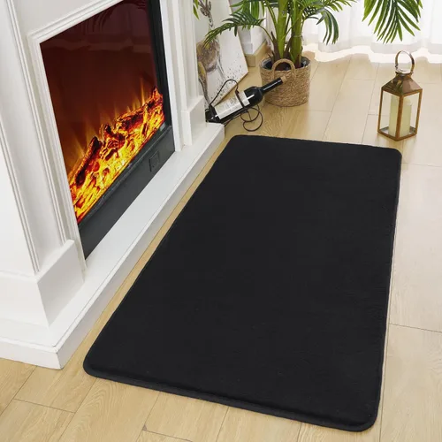 Vista 4 de Amearea Alfombra moderna lavable de 2 x 4 pies, color negro, alfombra de área pequeña para dormitorio, sala de estar, alfombra de espuma