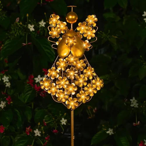 Vista 7 de WSgift Luces solares de ángel blanco para jardín, regalo conmemorativo de hortensias de metal con 27 LED, perfectas para recuerdo y simpatía