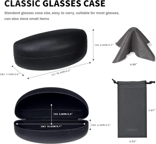 Vista 3 de molshine Funda rígida para gafas de sol, funda clásica grande para lentes de sol, lentes con paño de limpieza, bolsa