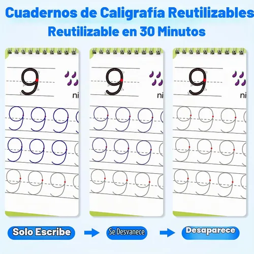 Vista 5 de Grandes libros de práctica de escritura con ranuras mágicas para niños, libros de escritura con ranuras reutilizables, libros de trazado de números