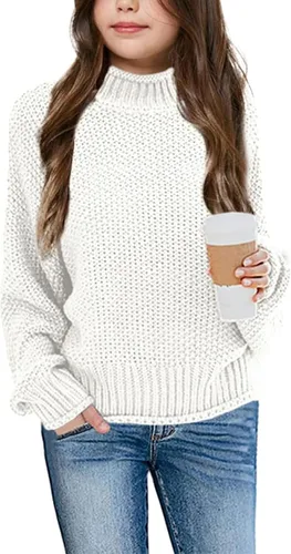 Vista 12 de Imily Bela Suéteres de Cuello Alto para Niñas Niños Ropa de Punto con Manga Murciélago Suéter Grueso Pullover Jumper A-Apricot