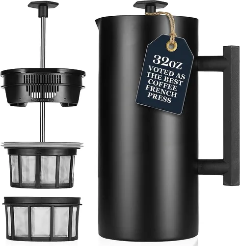 Vista 9 de ESPRO P6 - Cafetera de prensa francesa de 32 onzas, acero inoxidable de doble pared con aislamiento, acero inoxidable cepillado