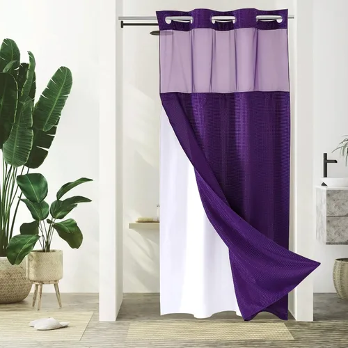 Vista 48 de Gibelle: cortina de ducha pequeña para baño de 36x74, cortina de ducha de punto gofre con juego de forro de tela a presión, no necesita ganchos
