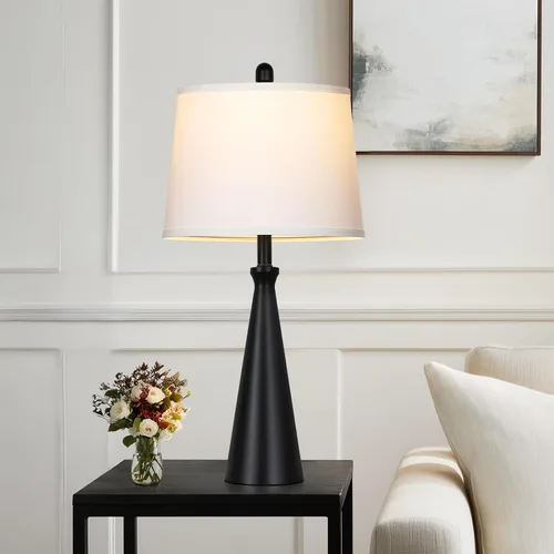 Vista 6 de Rinweey 28" Black Touch Table Lamp with USB A+C Ports, 3-Way Dimmable Bedroom Lamp for Night Stand, Tall Modern Touch Lamp for Living Room End