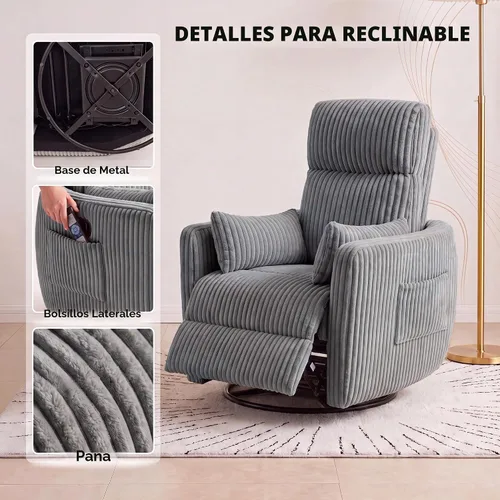 Vista 8 de Flamaker Silla reclinable giratoria, silla mecedora para cuarto de bebé Gris