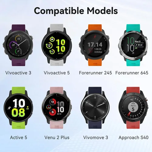 Vista 6 de ISABAKE - Correa de reloj de 0.787 in para Garmin Forerunner 245 645/Vivoactive 3/Venu Sq Negro