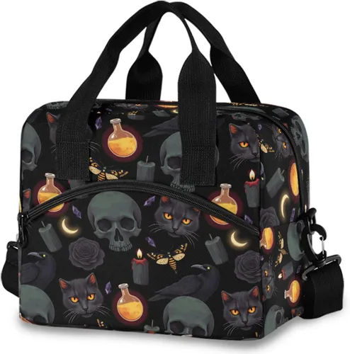 Vista 24 de MNSRUU Bolsa de almuerzo aislada murciélagos y flores vintage mujeres hombres tela tote enfriadora para cena bolsa reutilizable a prueba de fugas