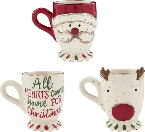 Vista 2 de Mud Pie, Reindeer Farm - Taza de pedestal navideña de granja, 16 onzas, 1 unidad (paquete de 1)