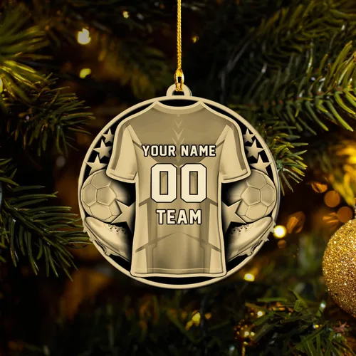 Vista 12 de Adorno plano de Navidad personalizado 2024, adorno de fútbol para niños, decoración de árbol de Navidad, regalos para jugadores de fútbol