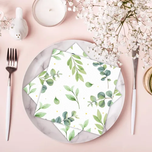 Vista 4 de 50 servilletas de papel de eucalipto, color verde salvia, decoración de fiesta de cumpleaños, servilletas de postre desechables con temática