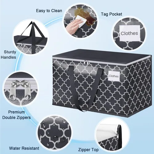 Vista 3 de Bolsas de mudanza extra grandes, bolsas de almacenamiento resistentes con cremallera superior y asas resistentes, suministros de mudanza