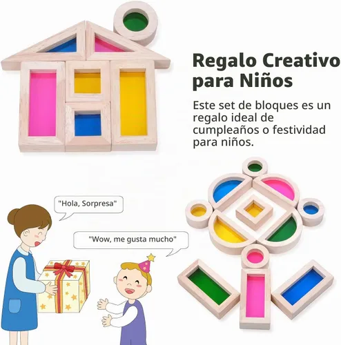 Vista 6 de Juego de bloques de construcción de madera, 24 piezas, bloques de madera para niños pequeños, juguetes sensoriales arcoíris, juguetes educativos