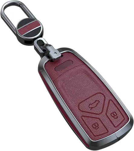 Vista 7 de ontto Funda de cuero para llavero con control remoto, protección completa para Audi A4 Q7 Q5 TT A3 A6 (negro, tipo A)