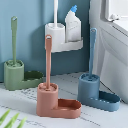 Vista 6 de Escobilla de inodoro con soporte, juego de gancho extra y mango antideslizante, cepillo de baño para limpieza profunda y secado rápido, cepillo