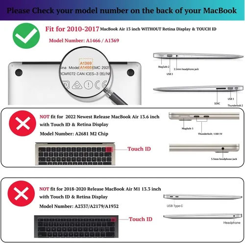 Vista 2 de CISSOOK Compatible con modelos de fundas para MacBook Air de 13 pulgadas: A1369 y A1466, versión anterior 2010-2017, carcasa rígida de plástico